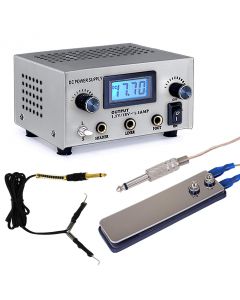 AmeriVolt Dual Tattoo Power Supply Kit for Two Machines w/ Flat Foot Pedal & Clip Cord - Silver