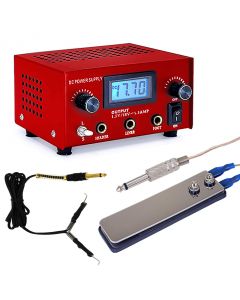 AmeriVolt Dual Tattoo Power Supply Kit for Two Machines w/ Flat Foot Pedal & Clip Cord - Red
